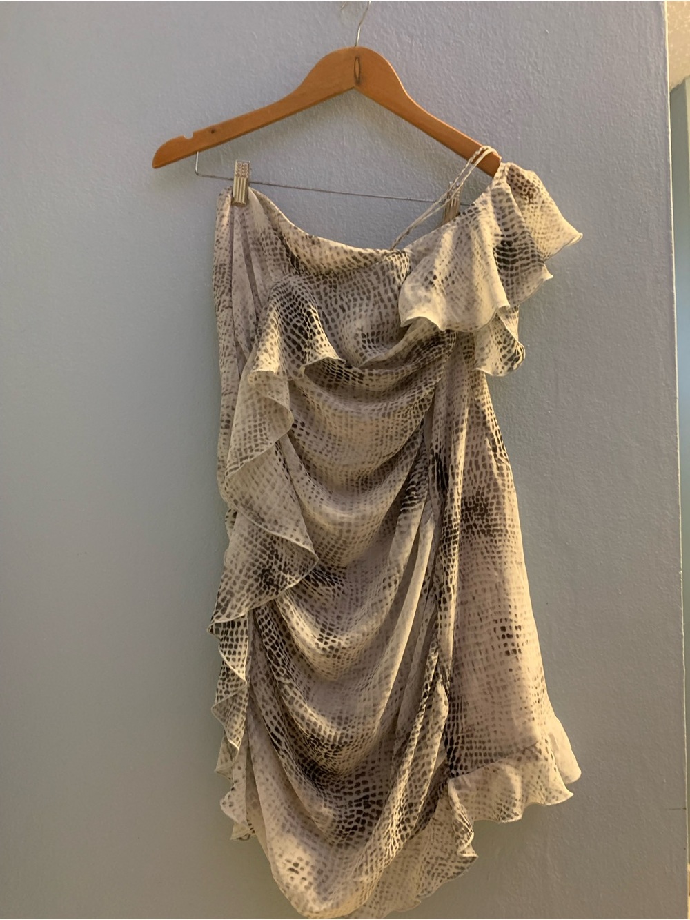 Zara Ruffled One-Shoulder Women's Dress in Light Gray Snake Print